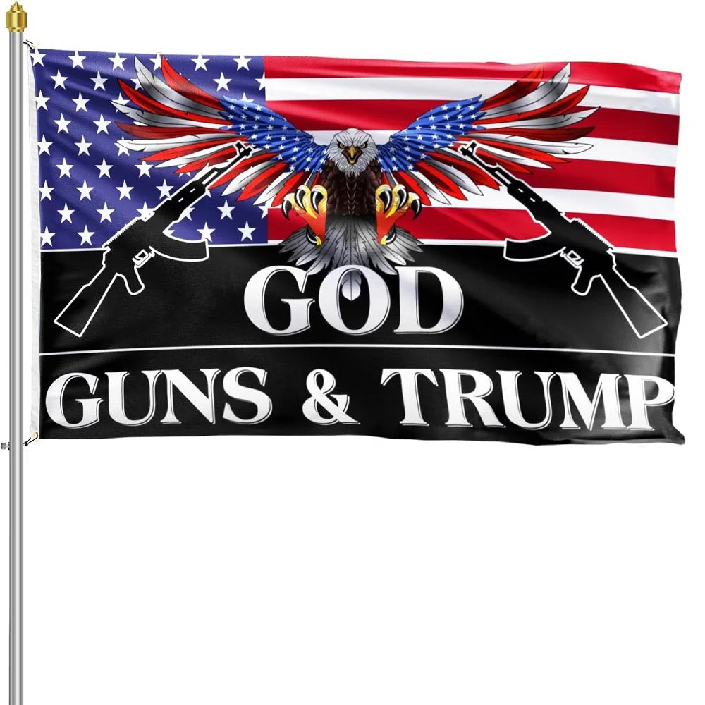 90x150cm God Guns Trump Flag with Grommets Trump Patriotic Eagle Flag Fade Resistant Trump American Flag for Indoor Outdoor