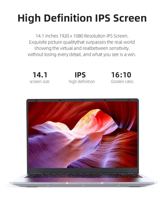 NEW 14.1'' Slim Office Laptop Windows 11 Intel N4000 180° 12GB RAM 512GB 1TB SSD 1920*1080 Office Study Computer PC