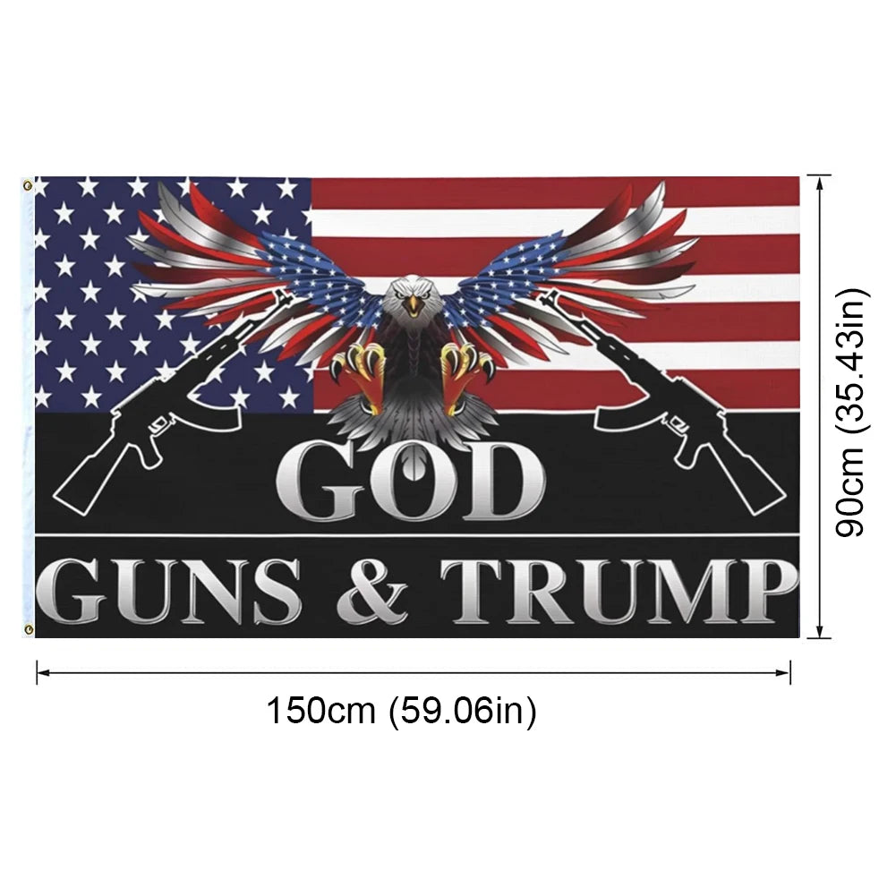 90x150cm God Guns Trump Flag with Grommets Trump Patriotic Eagle Flag Fade Resistant Trump American Flag for Indoor Outdoor