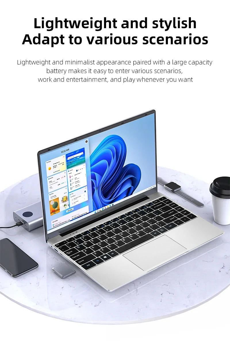 NEW 14.1'' Slim Office Laptop Windows 11 Intel N4000 180° 12GB RAM 512GB 1TB SSD 1920*1080 Office Study Computer PC