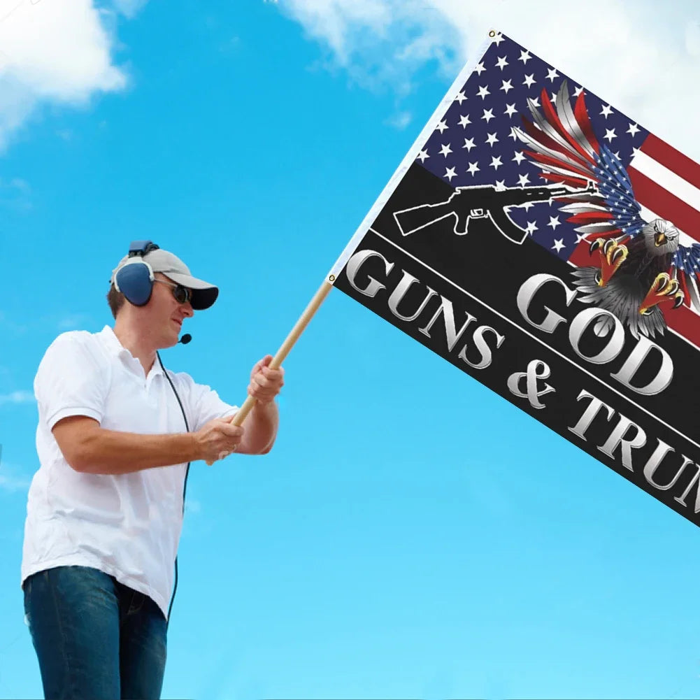 90x150cm God Guns Trump Flag with Grommets Trump Patriotic Eagle Flag Fade Resistant Trump American Flag for Indoor Outdoor