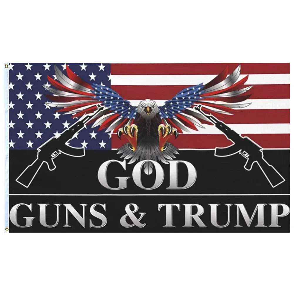 90x150cm God Guns Trump Flag with Grommets Trump Patriotic Eagle Flag Fade Resistant Trump American Flag for Indoor Outdoor