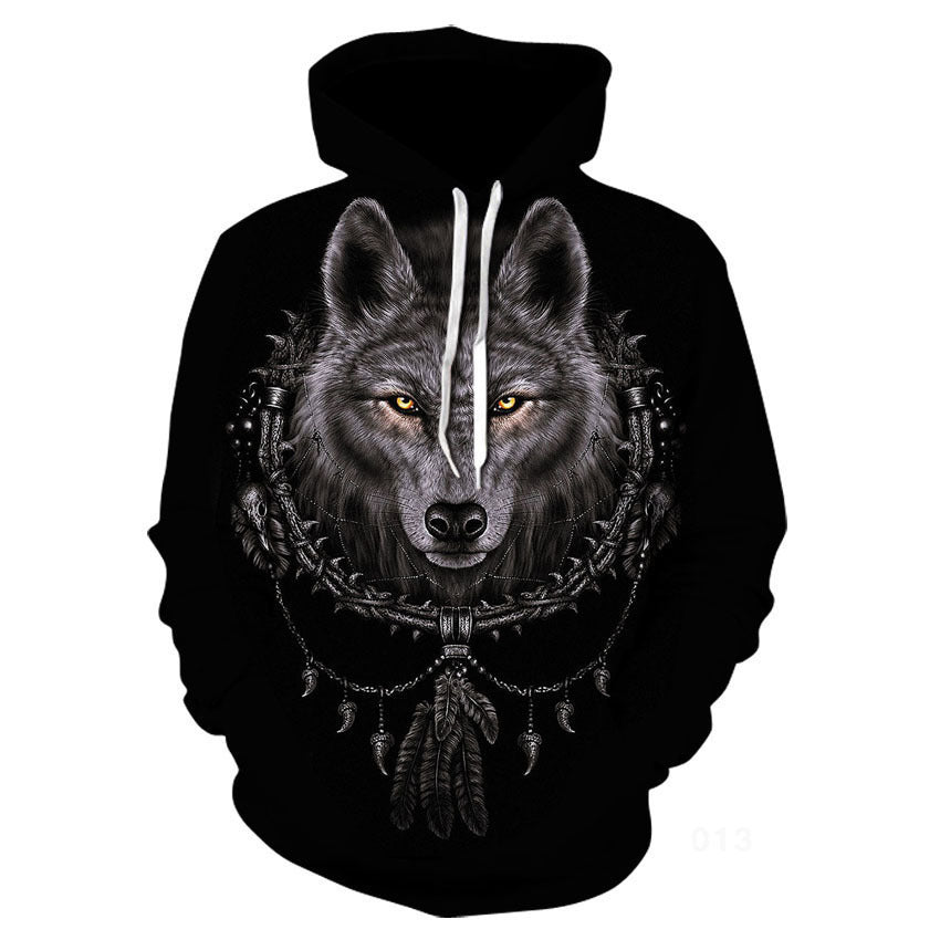 Men's Death Wolf Pattern Digital Printing Hooded Personalized 3d Sweater