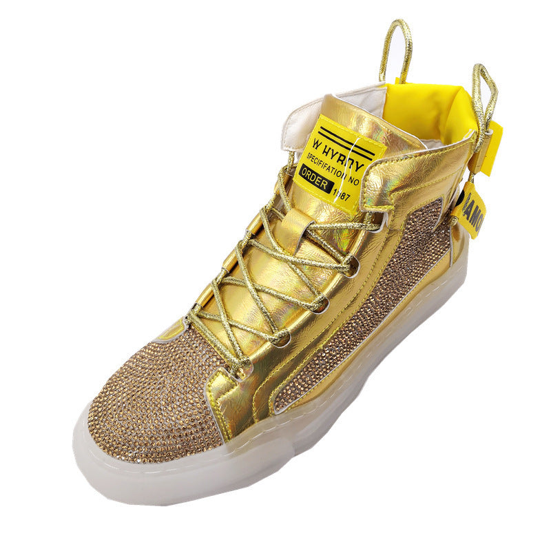 Golden High-top Shoes Korean Rhinestones
