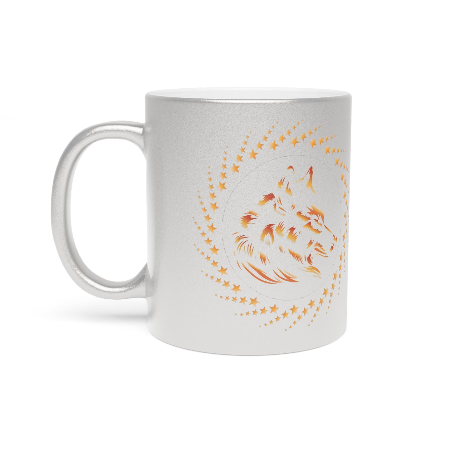 Celestial revolution wolf Metallic Mug - Silver & Gold Design for Nature Lovers
