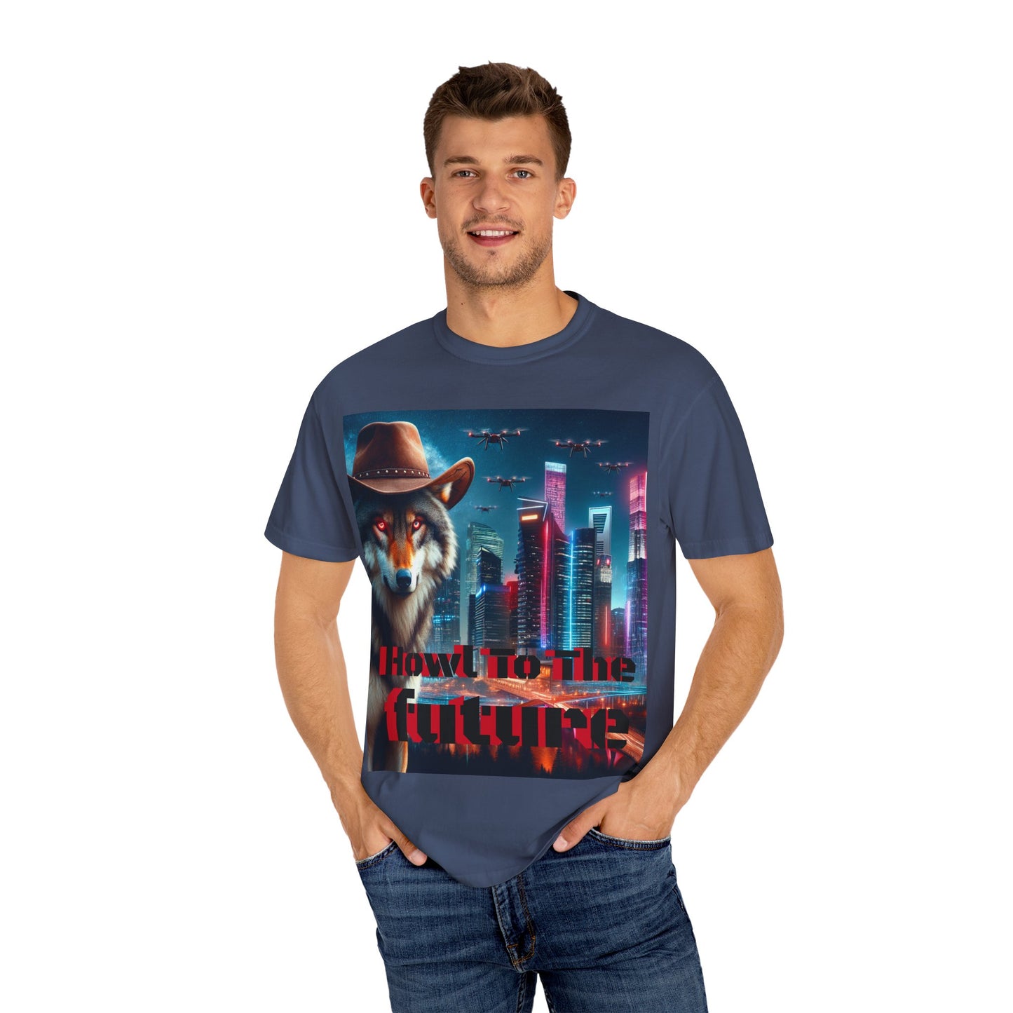 Wolf Cowboy T-shirt. howl to the future with wild passion
