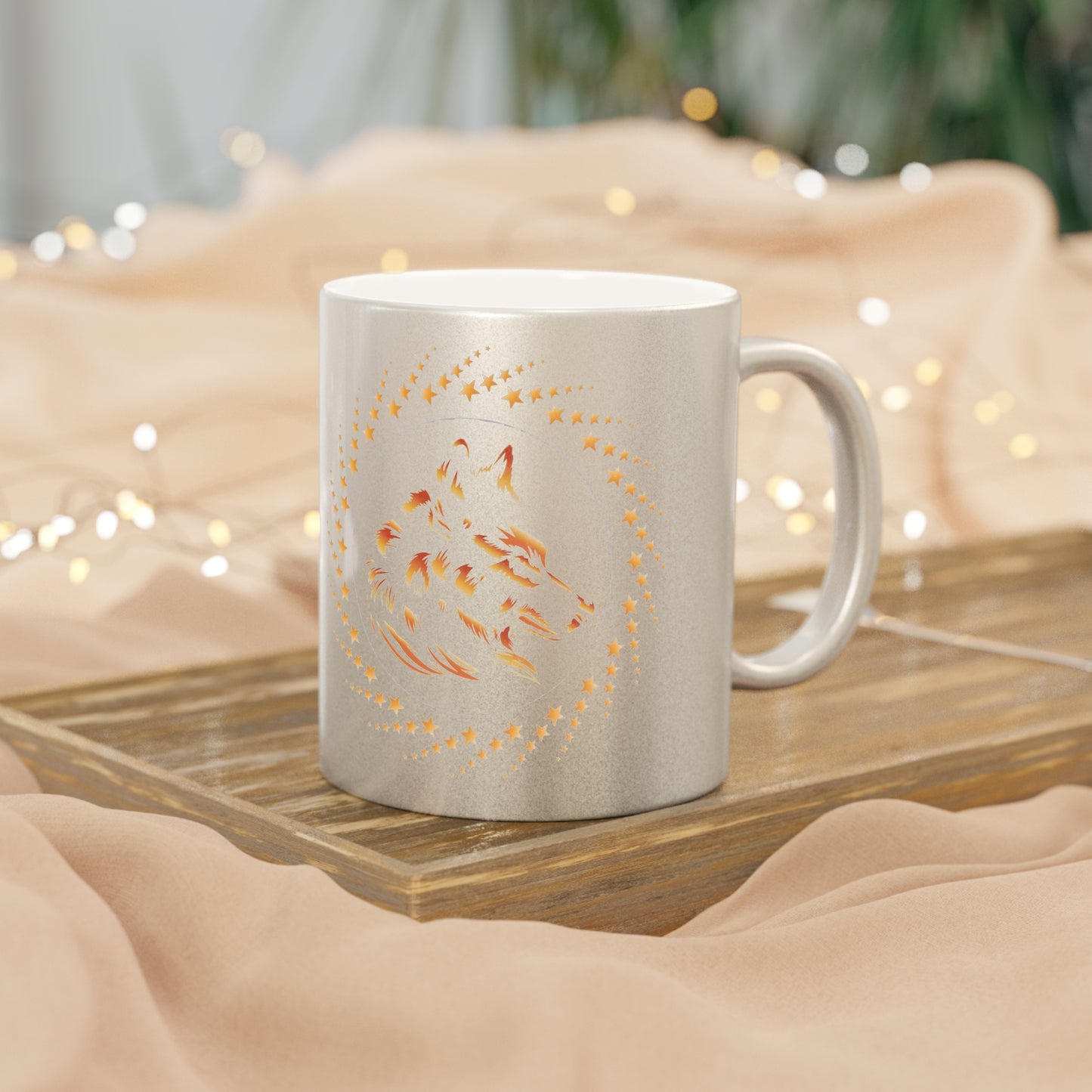 Celestial revolution wolf Metallic Mug - Silver & Gold Design for Nature Lovers