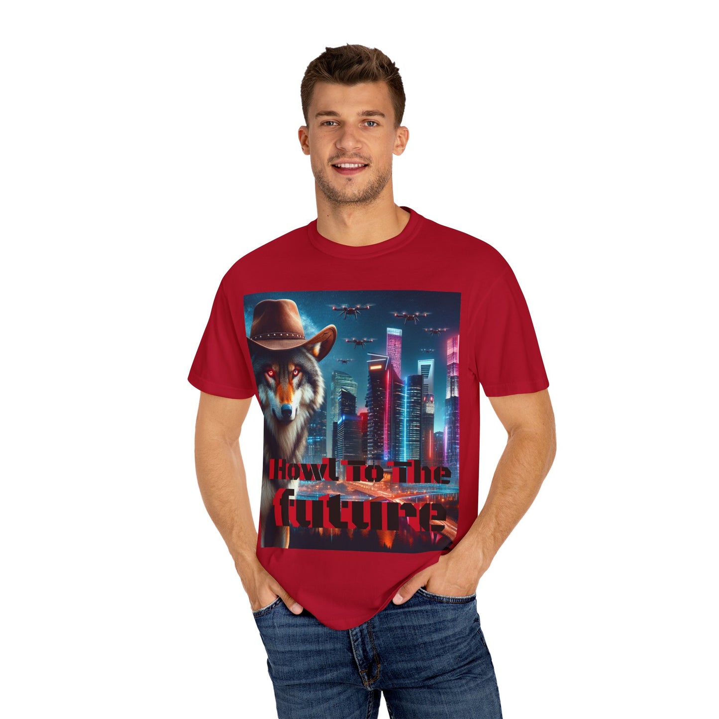 Wolf Cowboy T-shirt. howl to the future with wild passion