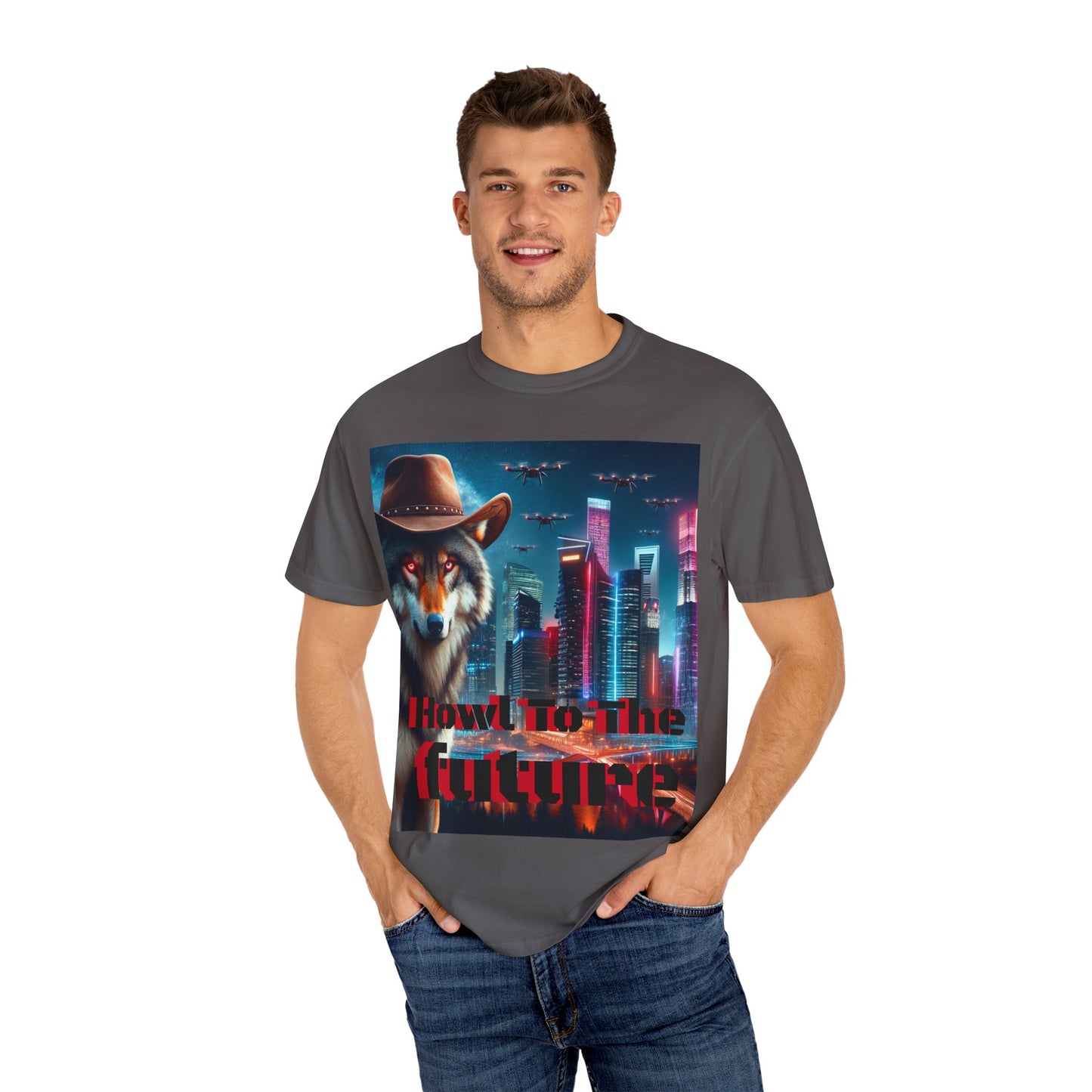 Wolf Cowboy T-shirt. howl to the future with wild passion