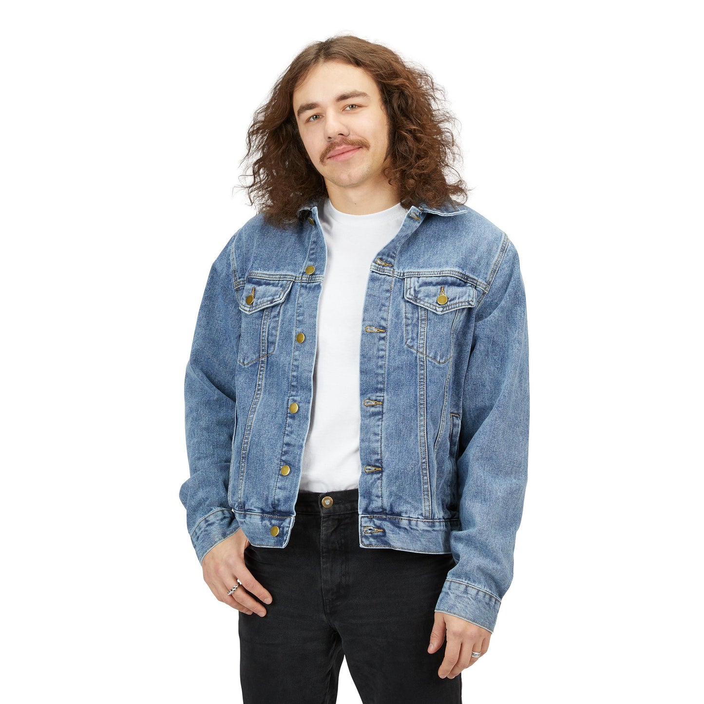 Men's Denim Jacket with Wolf Graphic - Cool Vintage Style