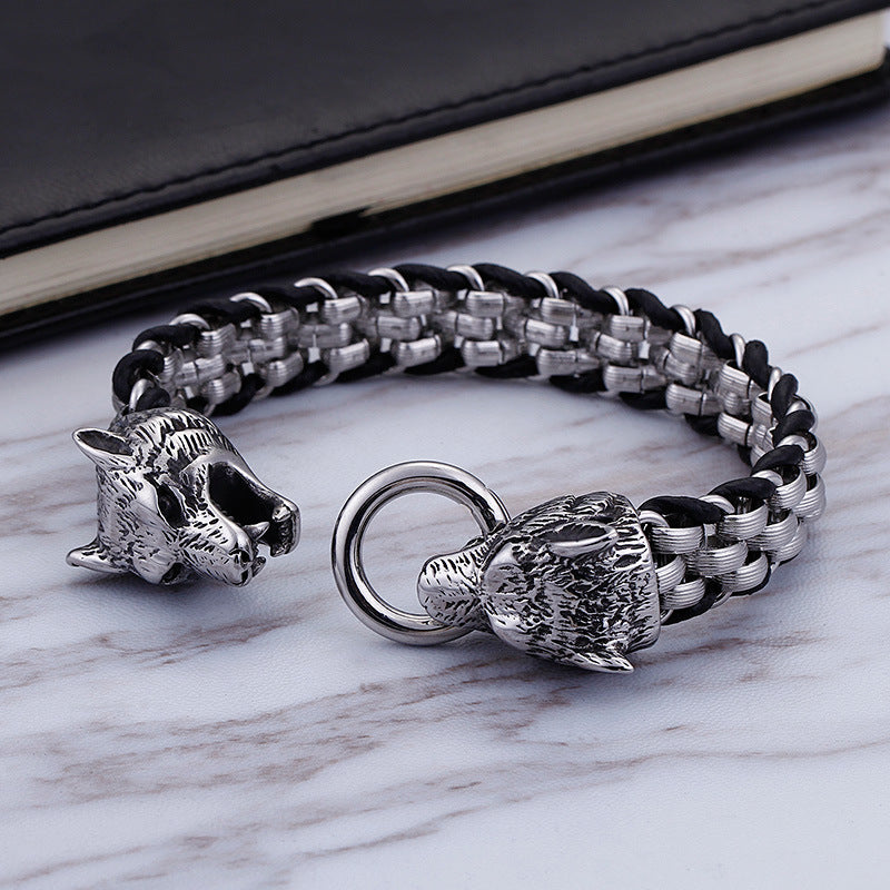 Double Wolf Head Bracelet