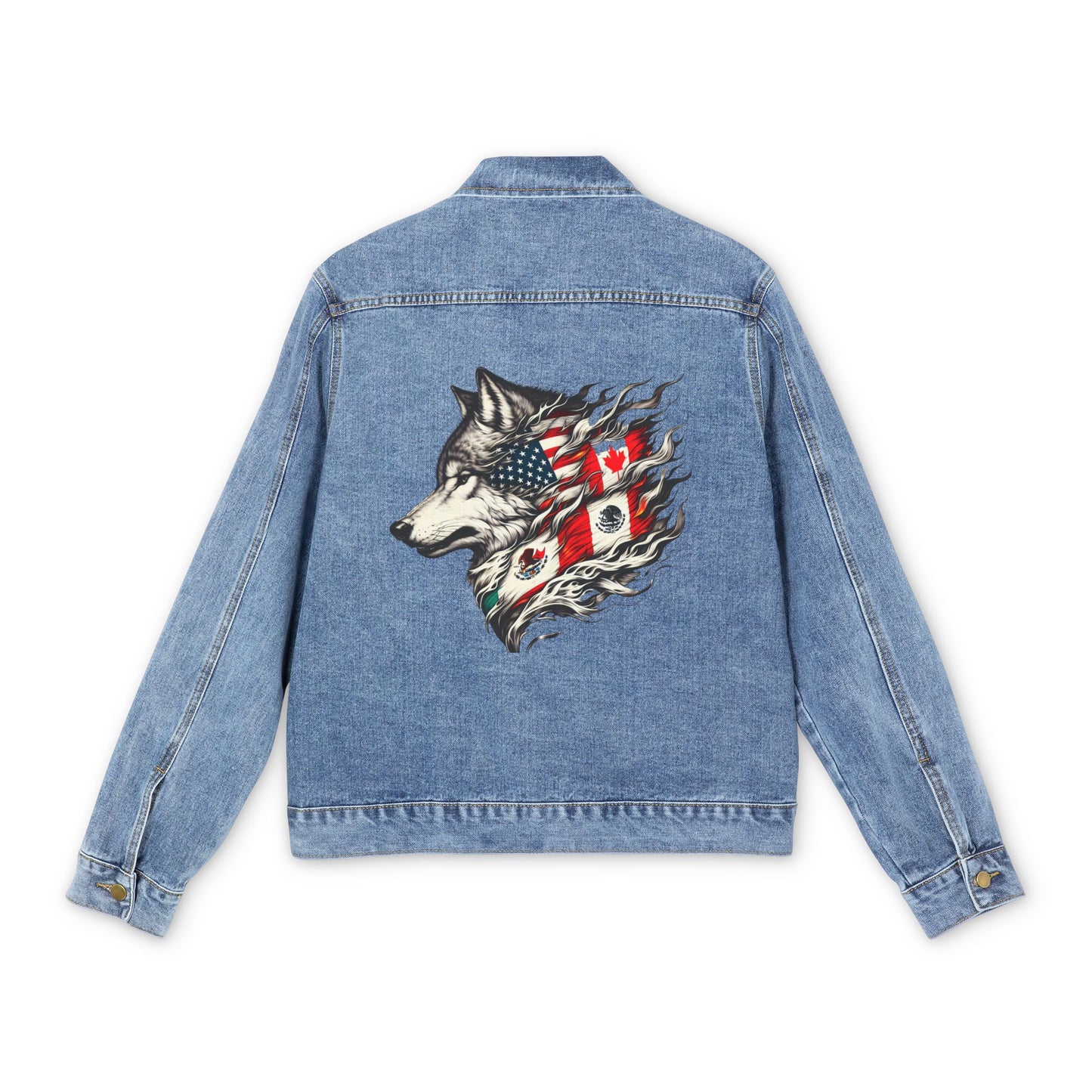 Men's Denim Jacket with Wolf Graphic - Cool Vintage Style
