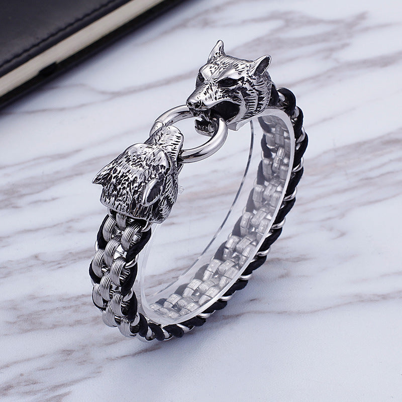 Double Wolf Head Bracelet