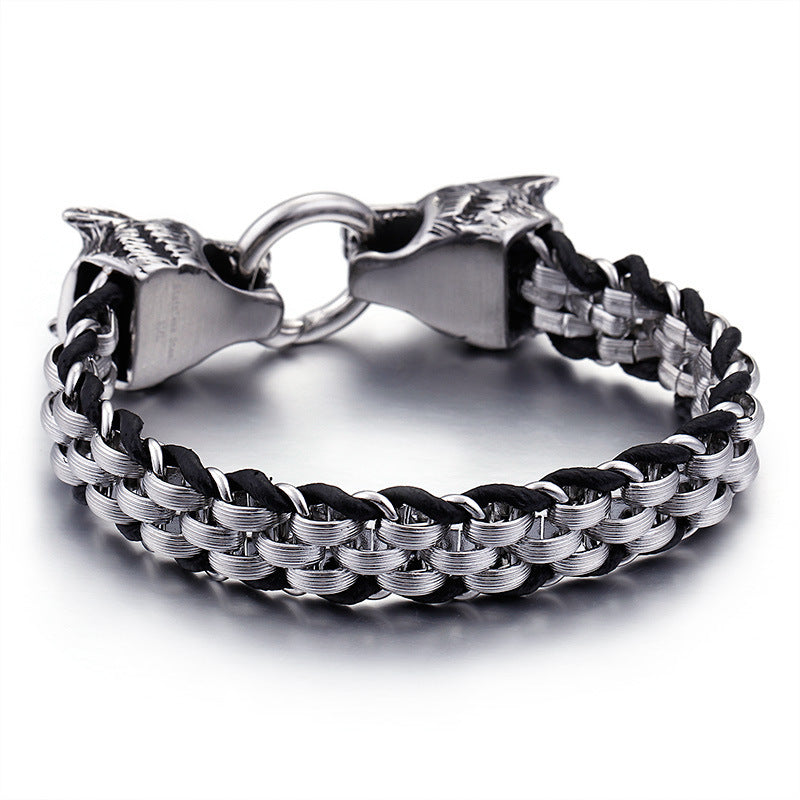 Double Wolf Head Bracelet