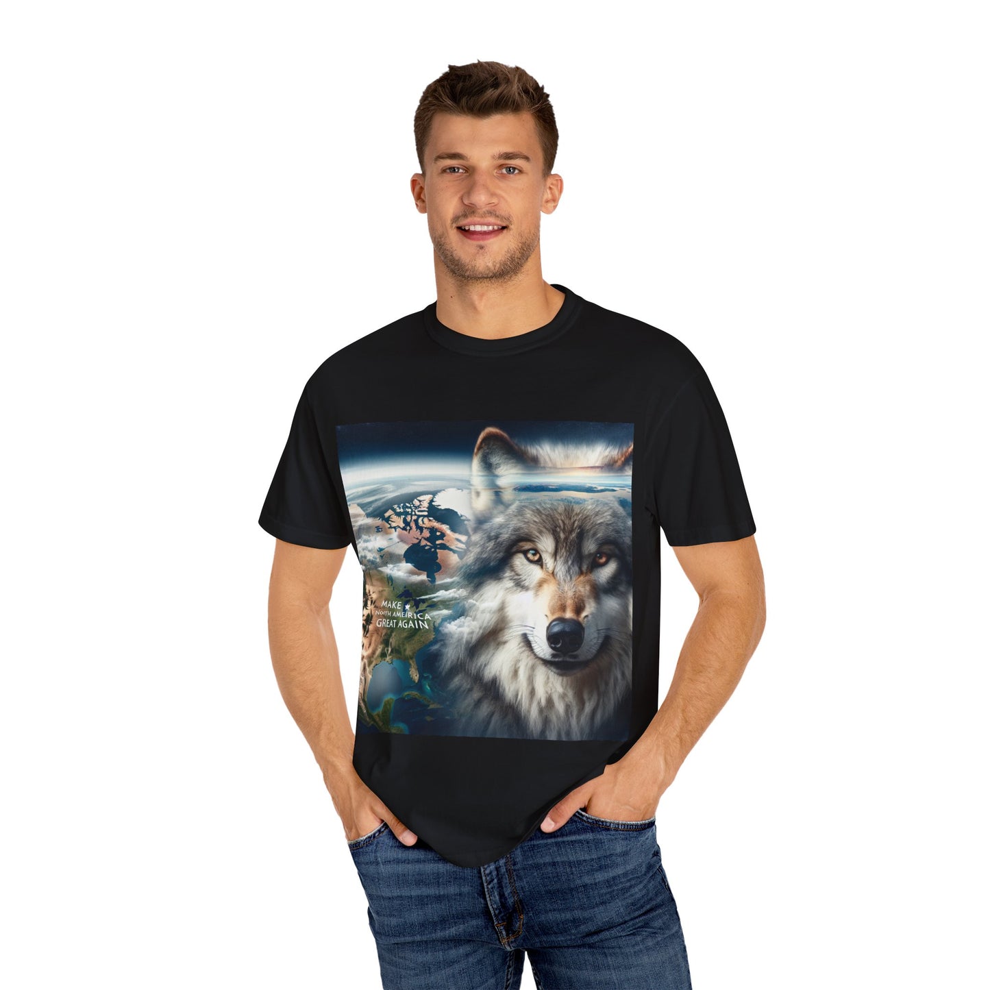 Wolf Graphic Unisex T-Shirt - Earth & North America Design. make NorthAmerica great again