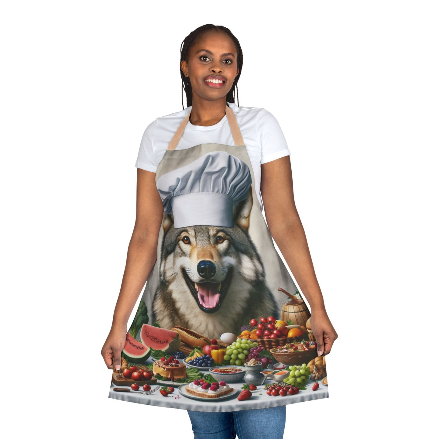Whimsical Chef Apron with 5-Color Straps - Fun Cooking Gift for Home Chefs & Food Lovers.. feast like a wolf