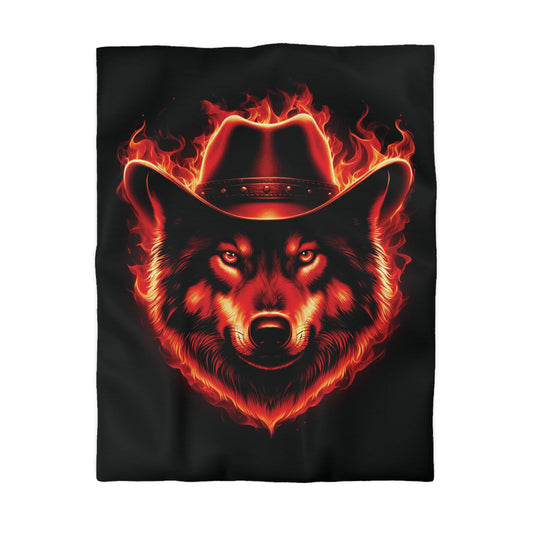 Flaming Wolf Cowboy Microfiber Duvet Cover – Bold Design for Cozy Nights