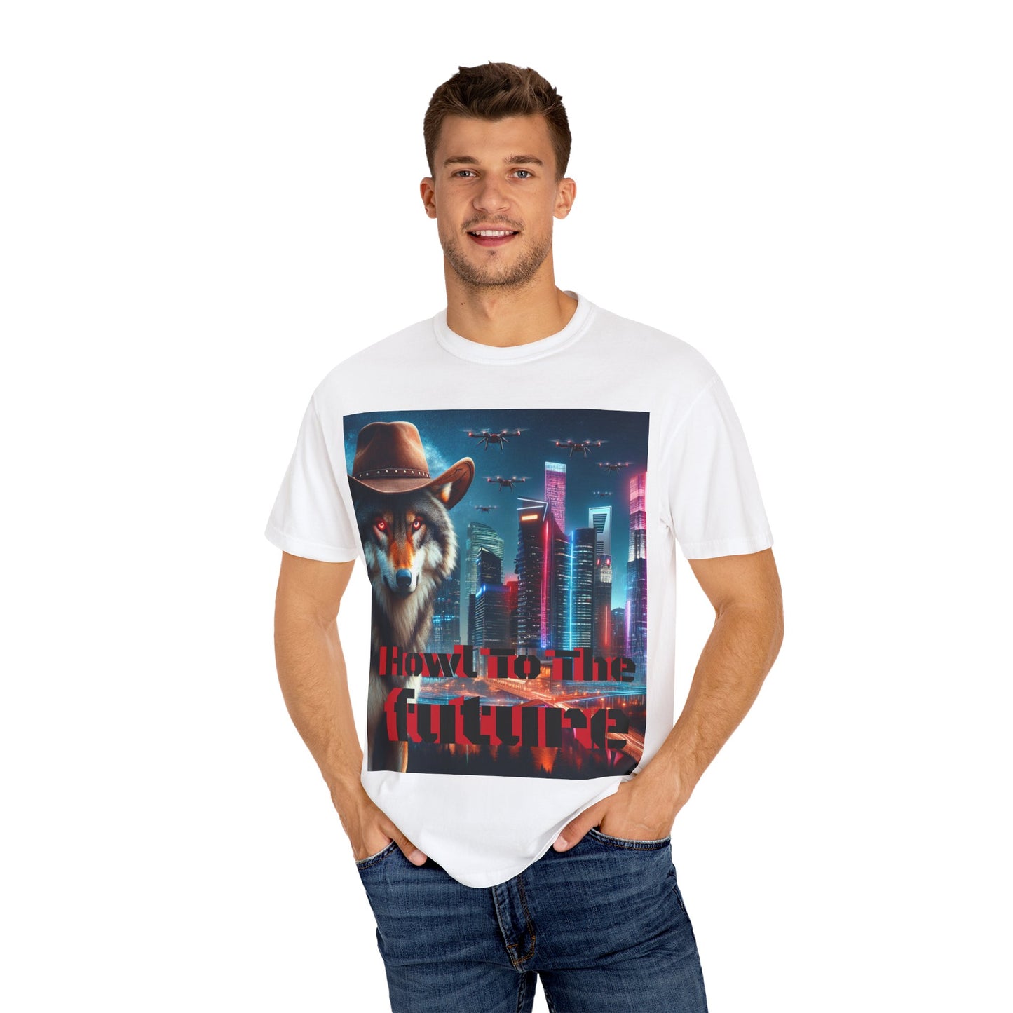 Wolf Cowboy T-shirt. howl to the future with wild passion