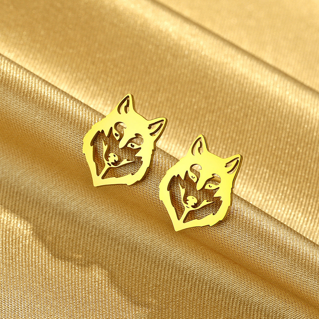 Stainless Steel Punk Wolf Head Stud Earrings Punk