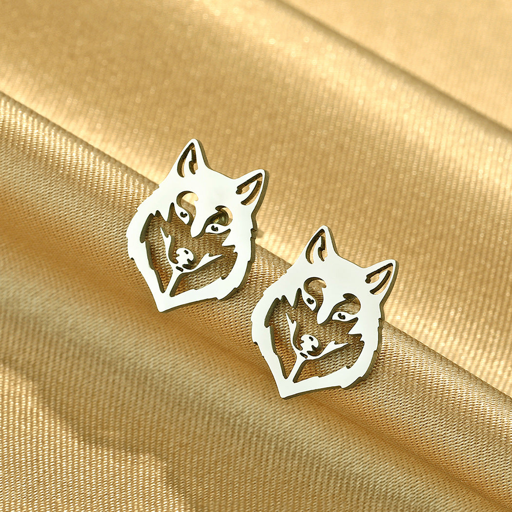 Stainless Steel Punk Wolf Head Stud Earrings Punk