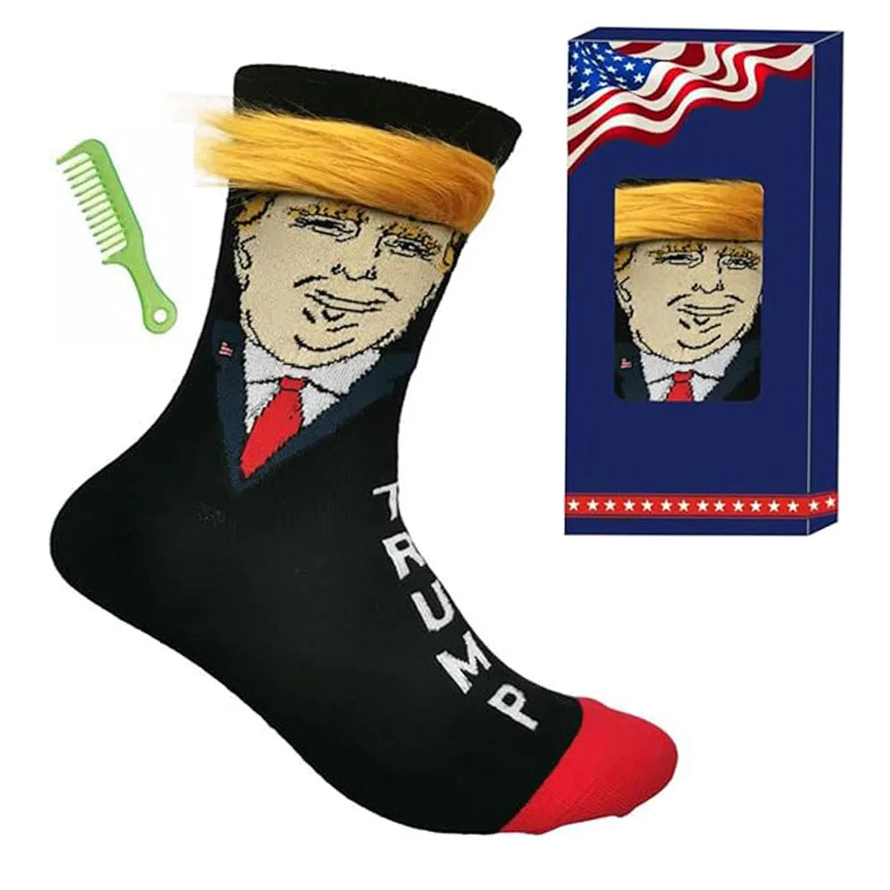Trump Socks with Hair, Trump Socks Novelty Trump Merchandise, Funny Socks for Men Women