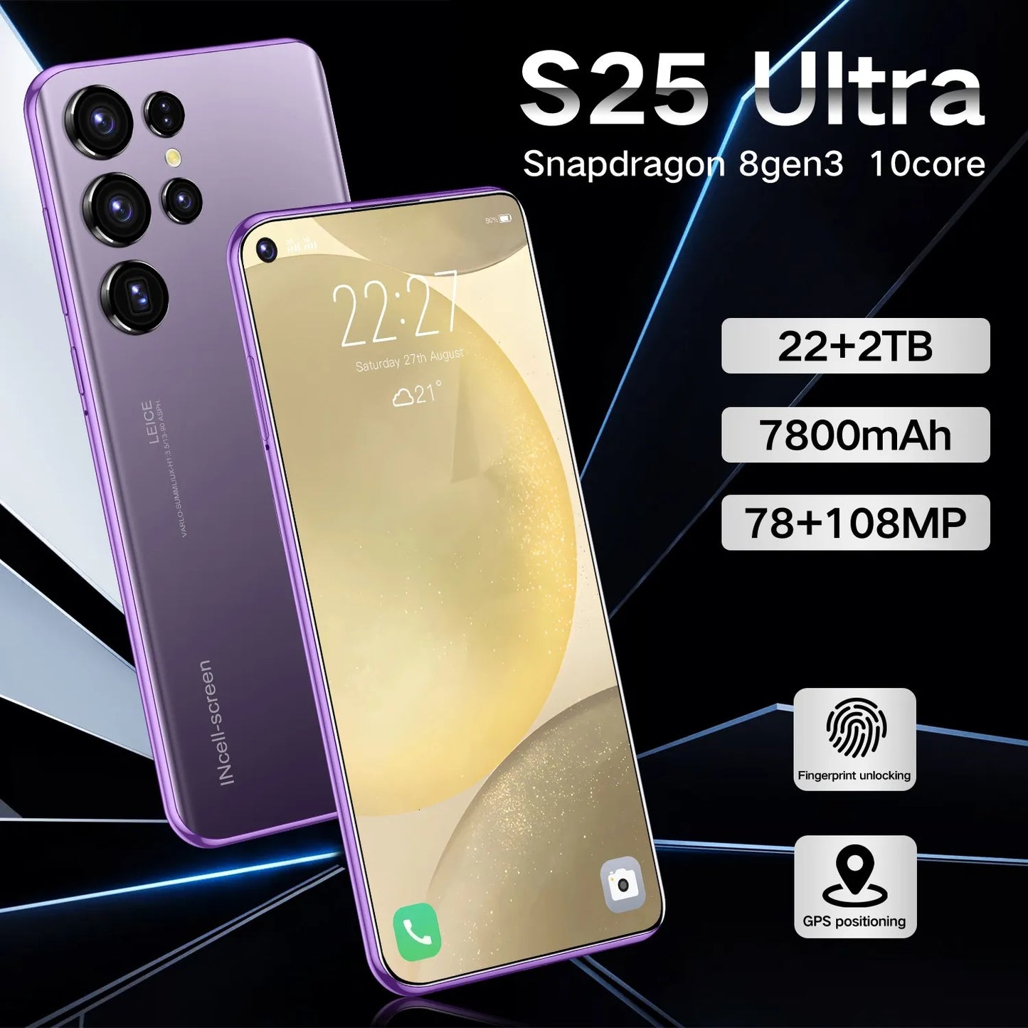 New S25 Ultra Smart phone 7.3 inch Full Screen 4G 5G Cell Phone 22TB+2TB 7800mAh Mobile Phone 108MP Cam Global Version Celulares