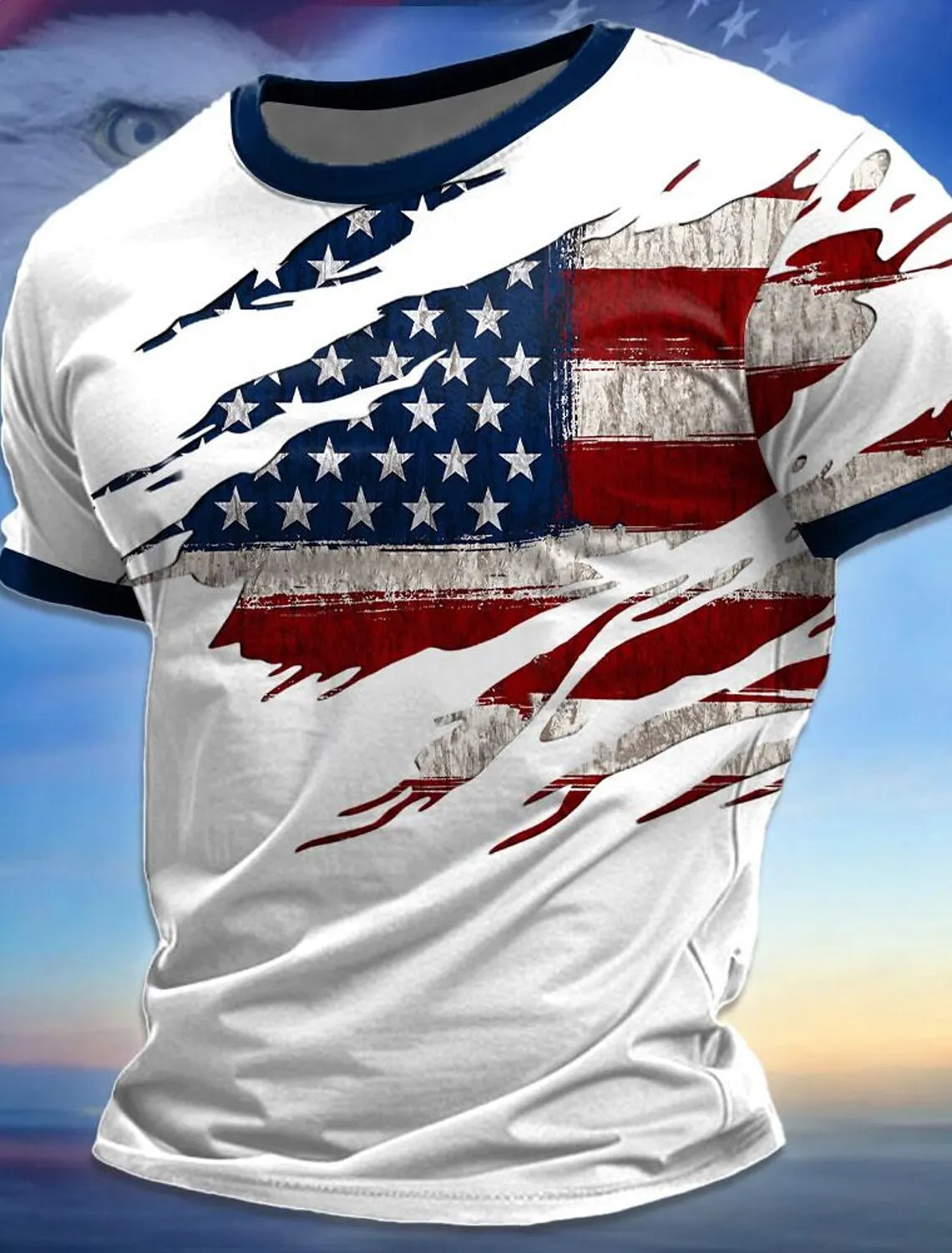 American Flag Street Style Men's 3D Print T shirt Tee Street American Independence Day T shirt crew neck Short Sleeve  Summer