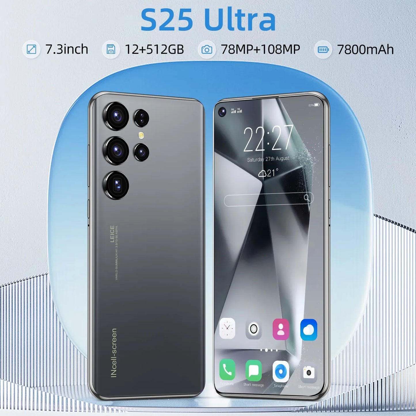 New S25 Ultra Smart phone 7.3 inch Full Screen 4G 5G Cell Phone 22TB+2TB 7800mAh Mobile Phone 108MP Cam Global Version Celulares
