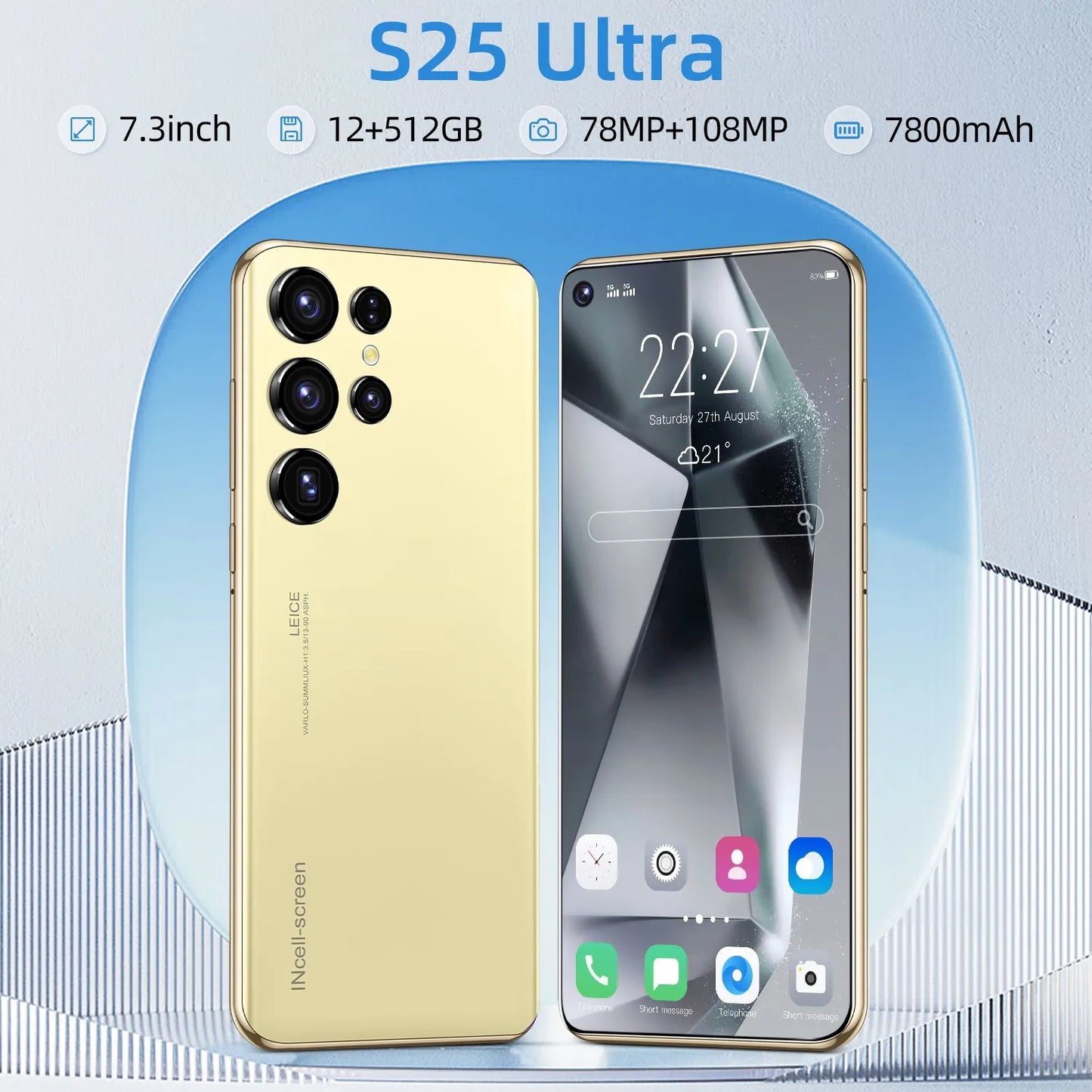 New S25 Ultra Smart phone 7.3 inch Full Screen 4G 5G Cell Phone 22TB+2TB 7800mAh Mobile Phone 108MP Cam Global Version Celulares