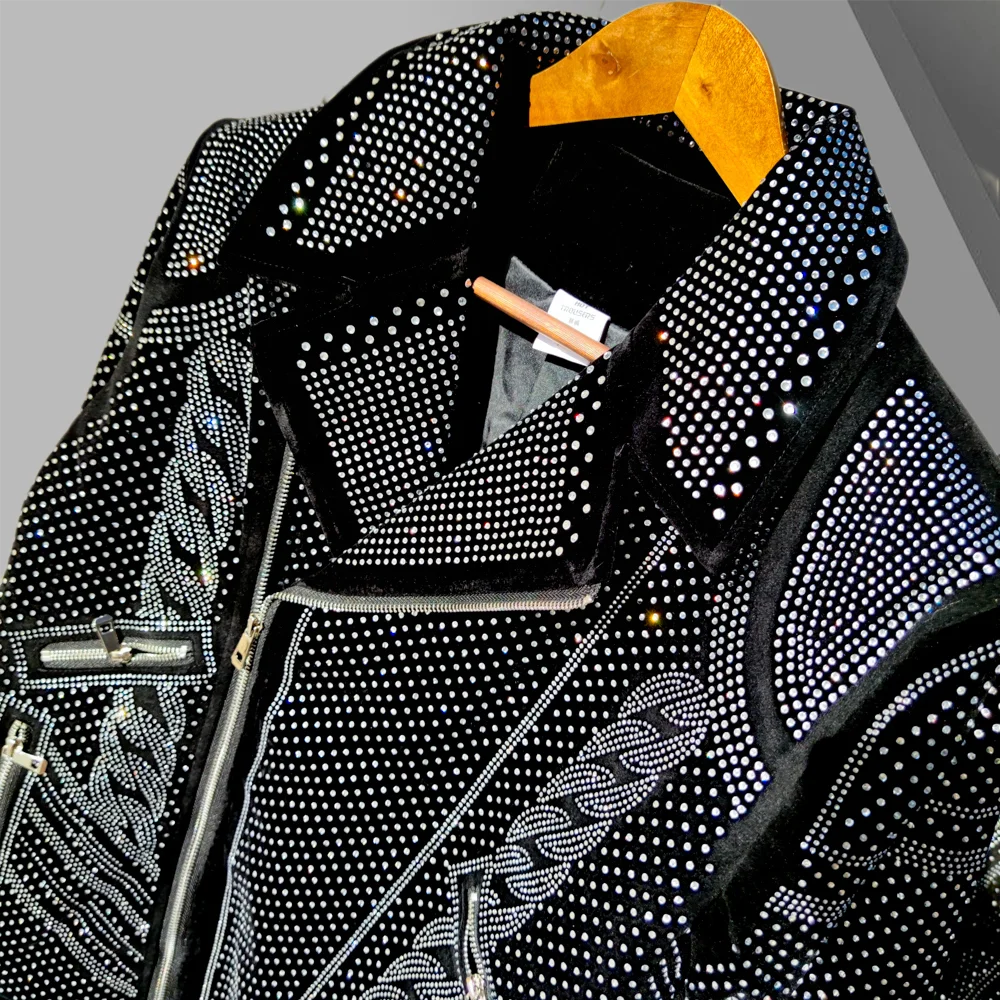 Diamond Rhinestones Jacket Men Top Quality Luxury Hot Drill Punk Club Outfit Jacket Autumn Black Jacket Coat Jaqueta Bomber