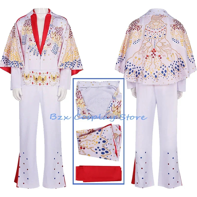 Elvis Cosplay Costume Anime Presleley Rocker Performance Uniform Halloween Carnival Party Outfits Set for Men