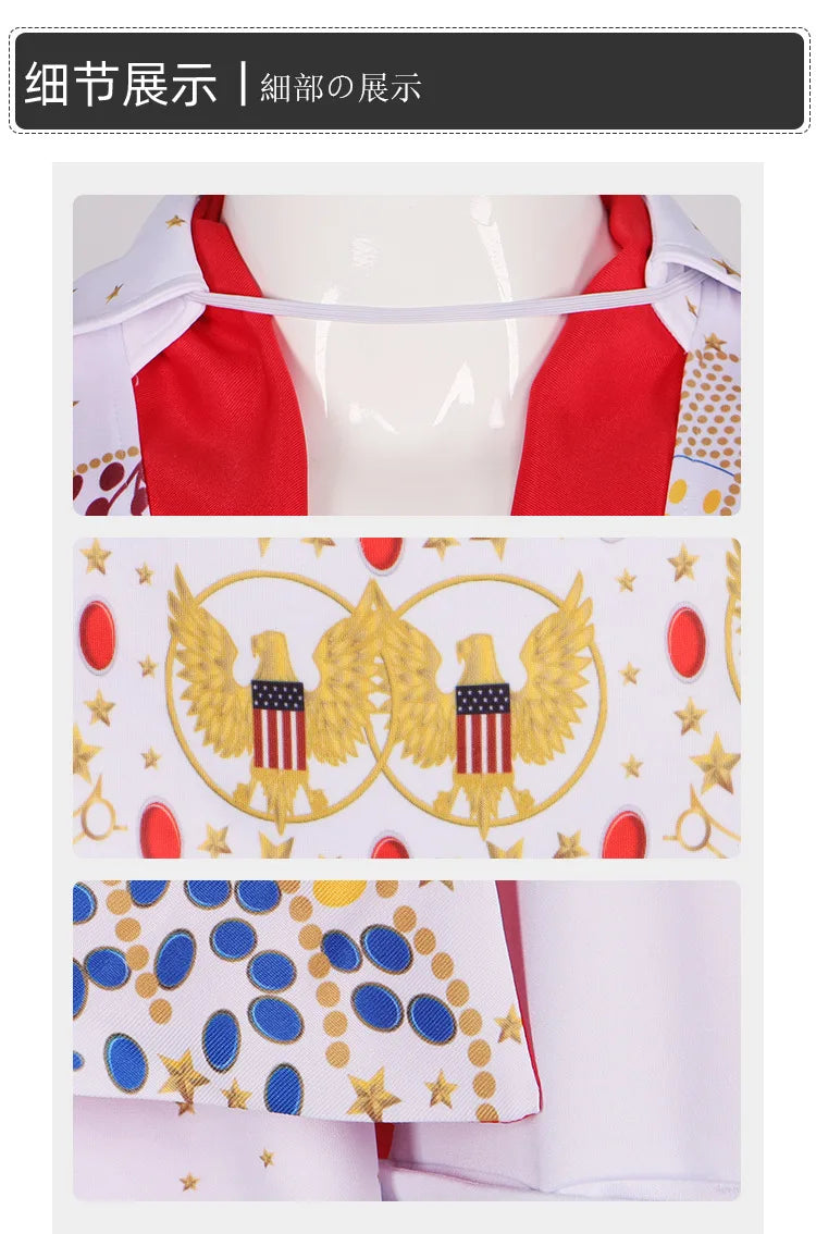 Elvis Cosplay Costume Anime Presleley Rocker Performance Uniform Halloween Carnival Party Outfits Set for Men