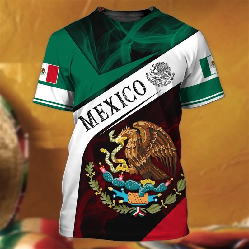 Mexico Flag Printed T Shirt Fashion Street National Emblem Pattern Tee Top Mexican Culture 2025 Fashion New Men Women T Shirts