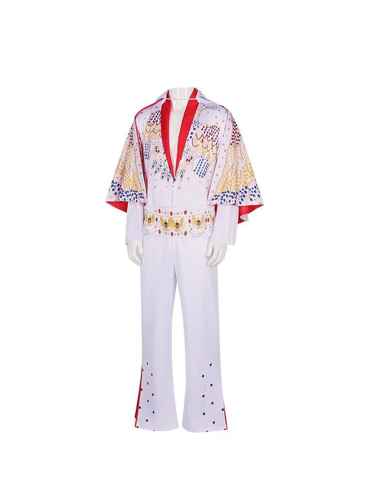 Elvis Cosplay Costume Anime Presleley Rocker Performance Uniform Halloween Carnival Party Outfits Set for Men