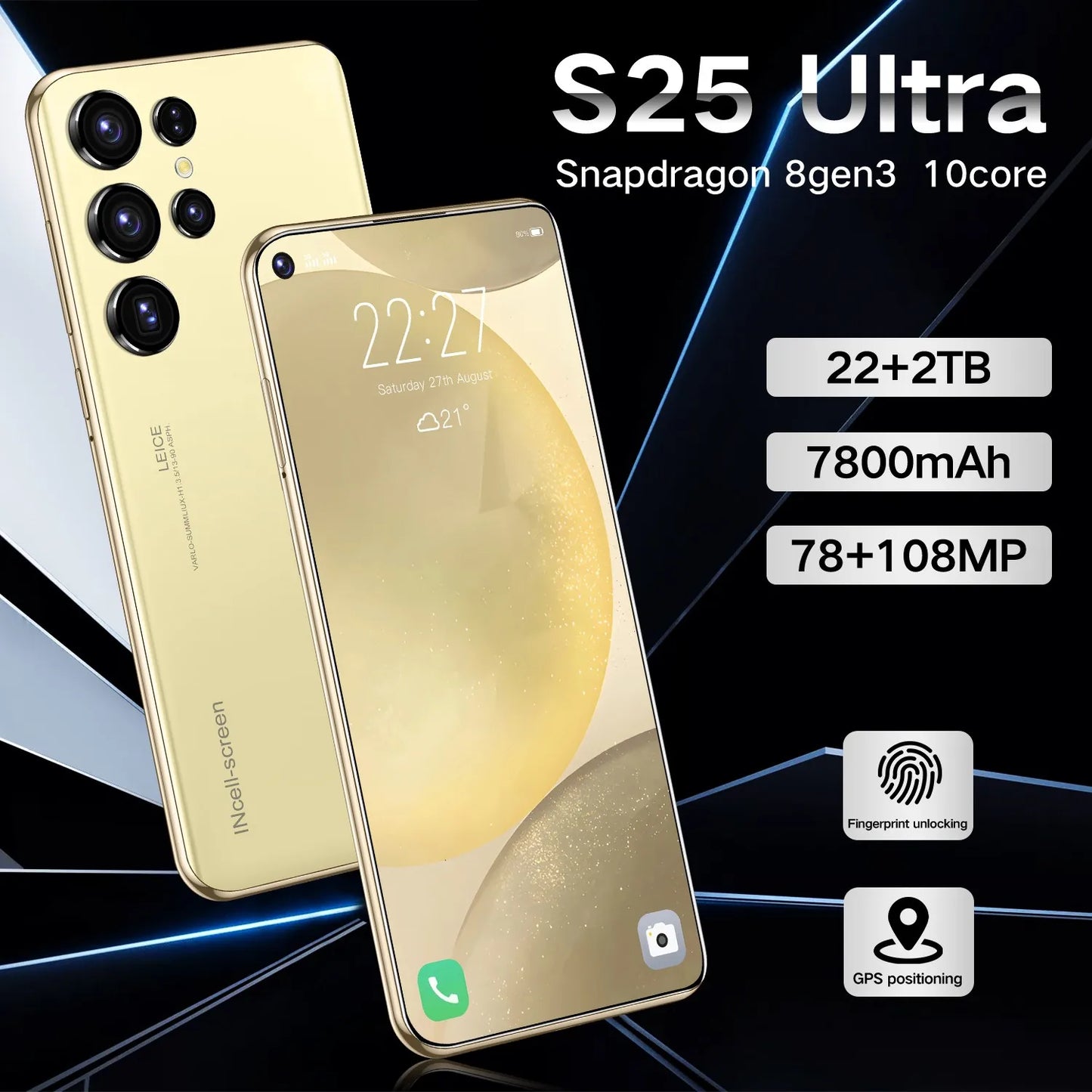 New S25 Ultra Smart phone 7.3 inch Full Screen 4G 5G Cell Phone 22TB+2TB 7800mAh Mobile Phone 108MP Cam Global Version Celulares