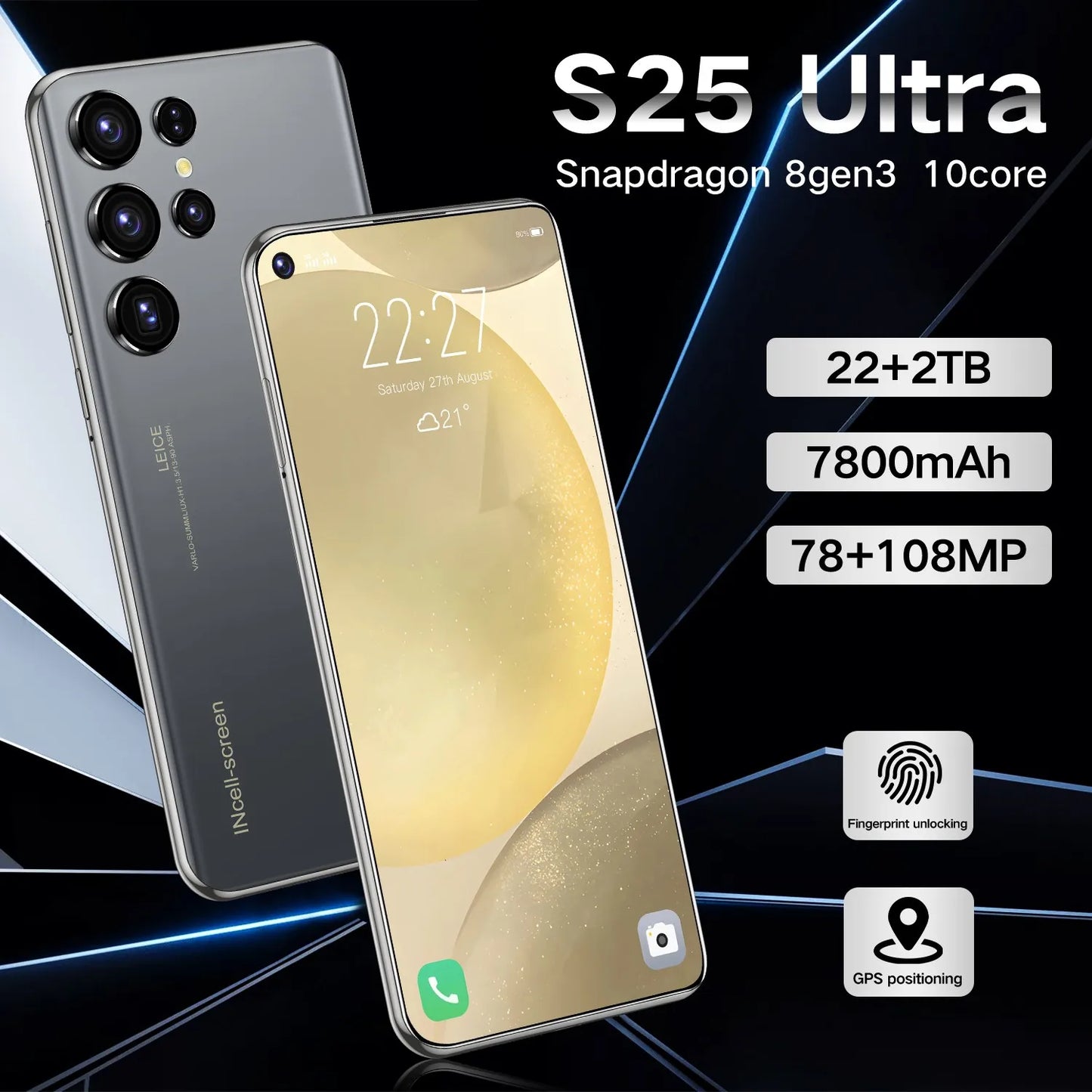 New S25 Ultra Smart phone 7.3 inch Full Screen 4G 5G Cell Phone 22TB+2TB 7800mAh Mobile Phone 108MP Cam Global Version Celulares