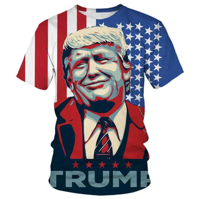 2024 Summer New Hotline Fashion 3d Printed Trump Pattern Men's T-shirt Large Size Loose Comfortable Breathable Fashion Top