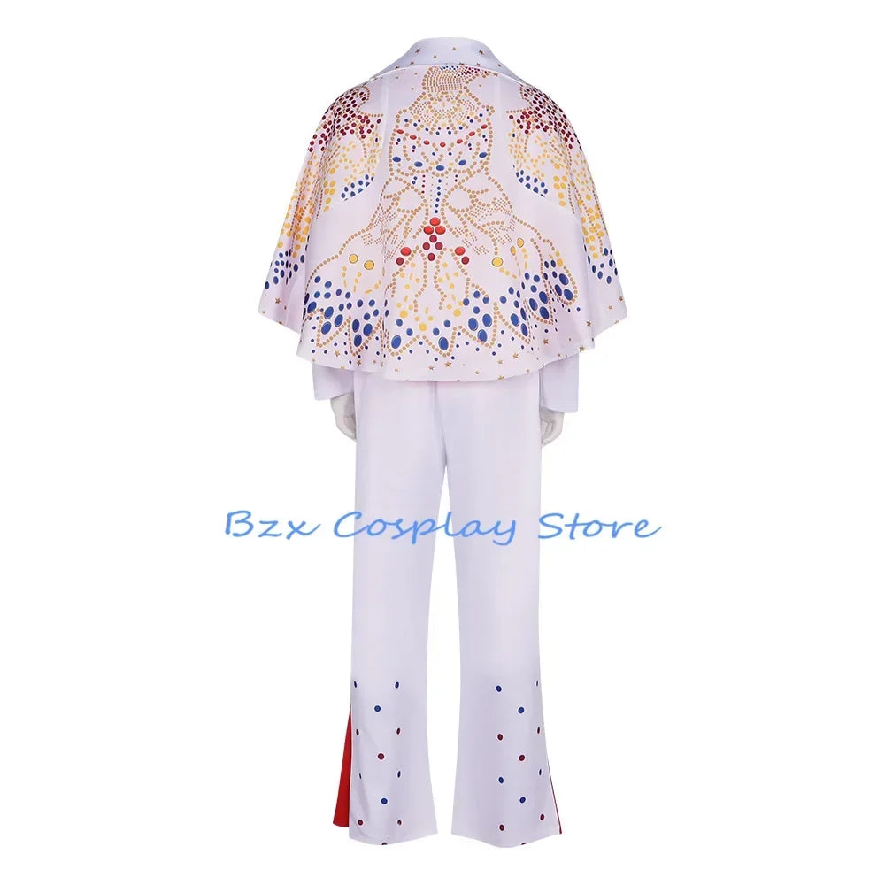 Elvis Cosplay Costume Anime Presleley Rocker Performance Uniform Halloween Carnival Party Outfits Set for Men