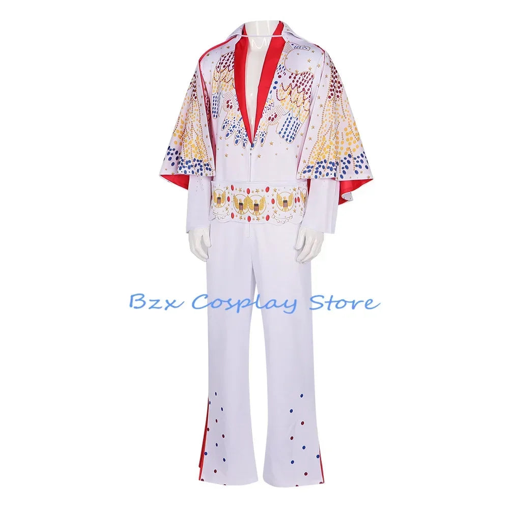 Elvis Cosplay Costume Anime Presleley Rocker Performance Uniform Halloween Carnival Party Outfits Set for Men