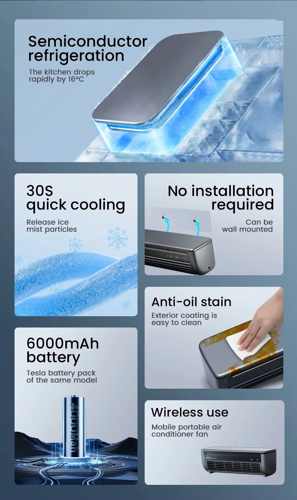 Kitchen air conditioner 2025new model cooling wall fan large wind force charging fan home use table standing remote control