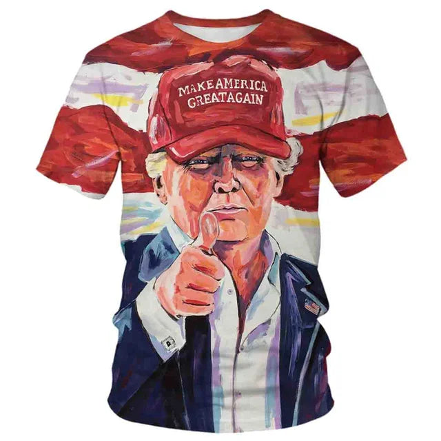 2024 Summer New Hotline Fashion 3d Printed Trump Pattern Men's T-shirt Large Size Loose Comfortable Breathable Fashion Top