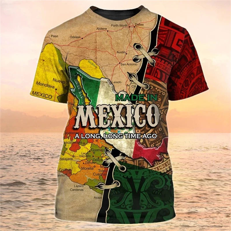 Mexico Flag Printed T Shirt Fashion Street National Emblem Pattern Tee Top Mexican Culture 2025 Fashion New Men Women T Shirts
