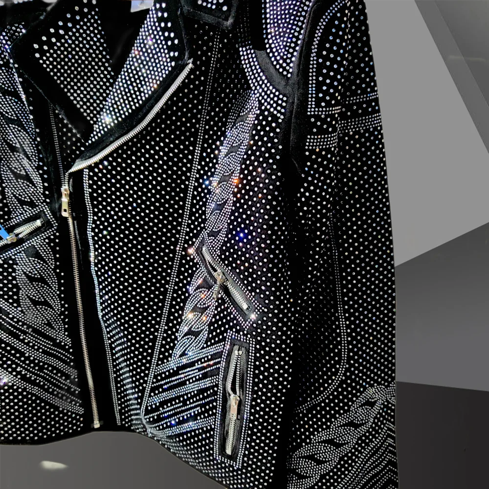 Diamond Rhinestones Jacket Men Top Quality Luxury Hot Drill Punk Club Outfit Jacket Autumn Black Jacket Coat Jaqueta Bomber