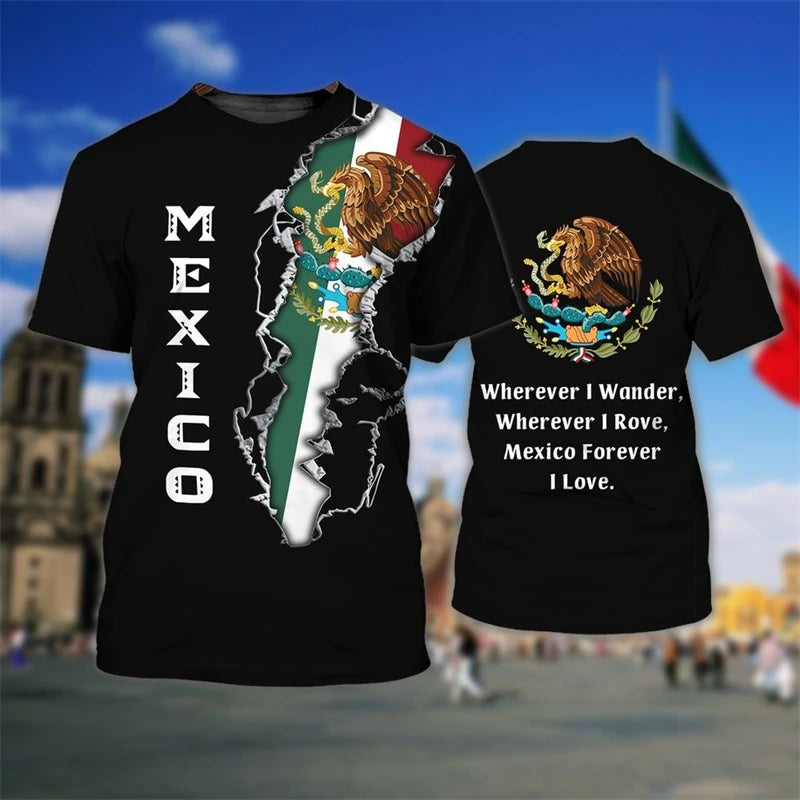 Mexico Flag Printed T Shirt Fashion Street National Emblem Pattern Tee Top Mexican Culture 2025 Fashion New Men Women T Shirts