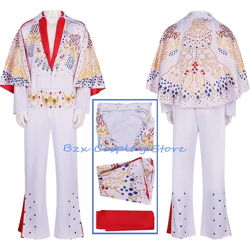 Elvis Cosplay Costume Anime Presleley Rocker Performance Uniform Halloween Carnival Party Outfits Set for Men