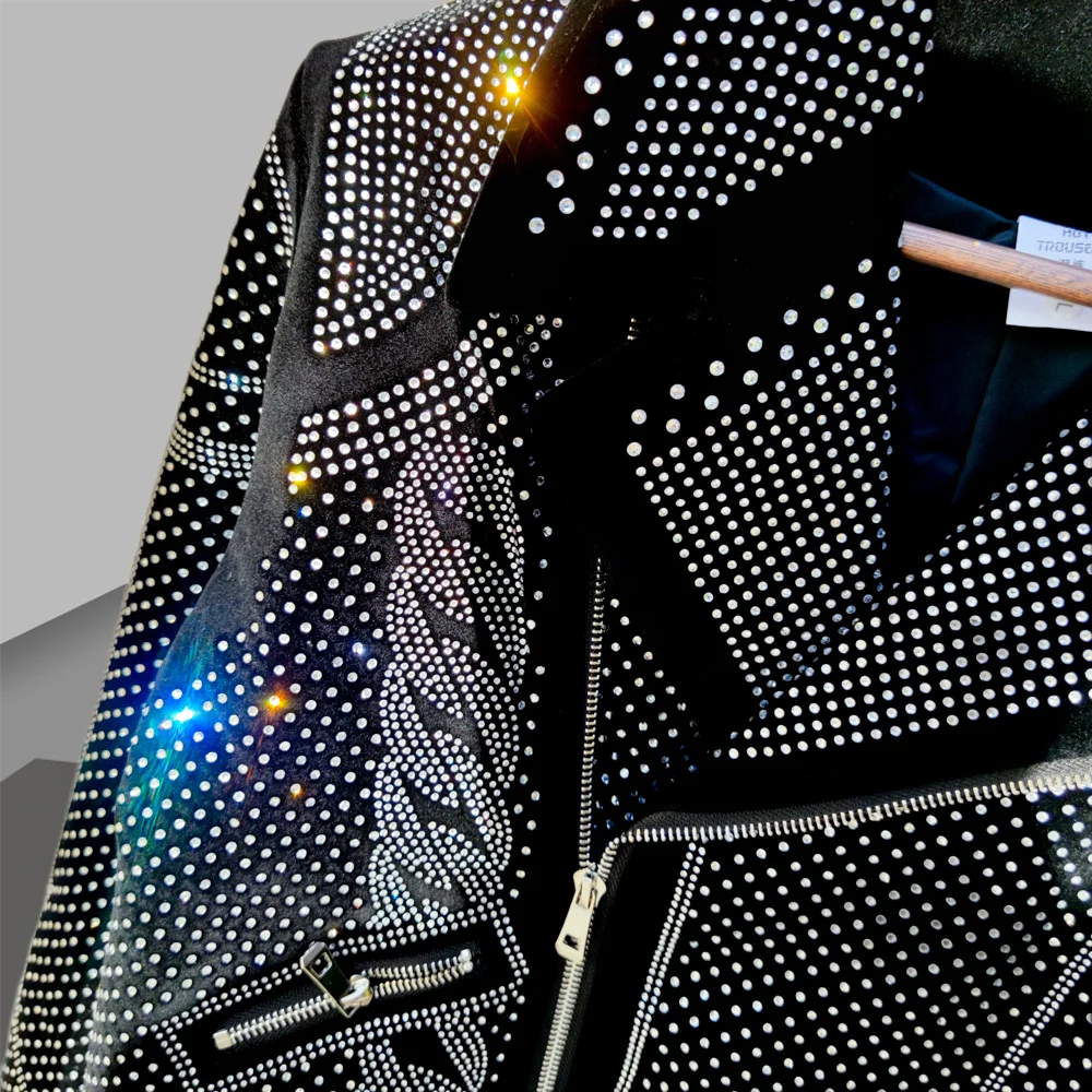 Diamond Rhinestones Jacket Men Top Quality Luxury Hot Drill Punk Club Outfit Jacket Autumn Black Jacket Coat Jaqueta Bomber