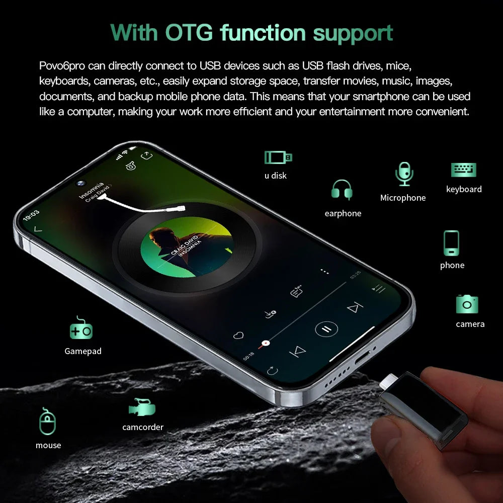 2024 Global Version Povo6pro Cellphone 5G 7.3" HD Smartphone 6800mAh Snapdragon 8 gen3 Android 14 Mobile Phones Unlocked Celular