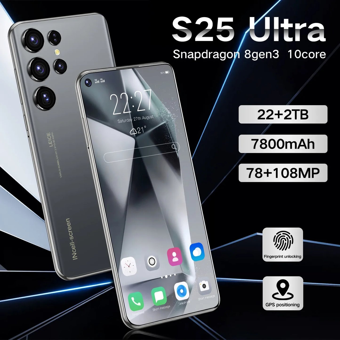 New S25 Ultra Smart phone 7.3 inch Full Screen 4G 5G Cell Phone 22TB+2TB 7800mAh Mobile Phone 108MP Cam Global Version Celulares