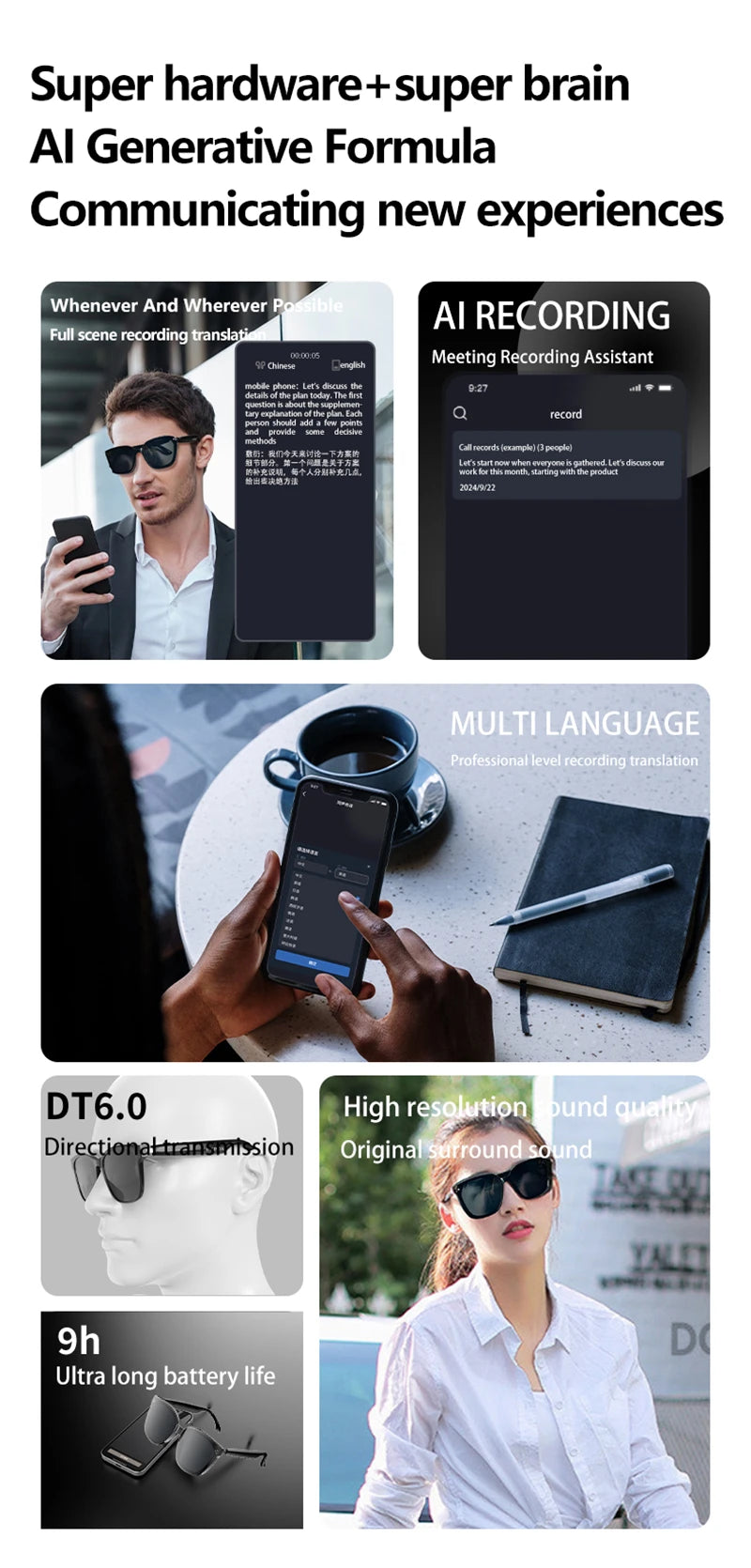 Xiaomi Smart Glasses AI Artificial Intelligence Translation Bluetooth Integrated Headset Glasses Anti-ultraviolet Sunglasses