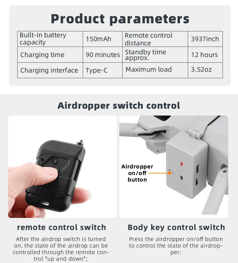 Drone Airdrop Thrower System 2.4G Remote Control General Payload Delivery Thrower Air Dropper Device Camera Drones Accessories